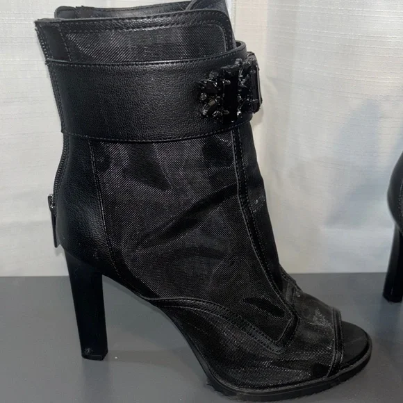 Karl Lagerfeld Black Peep-Toe Ankle Boots 8.5 - Picture 8 of 10